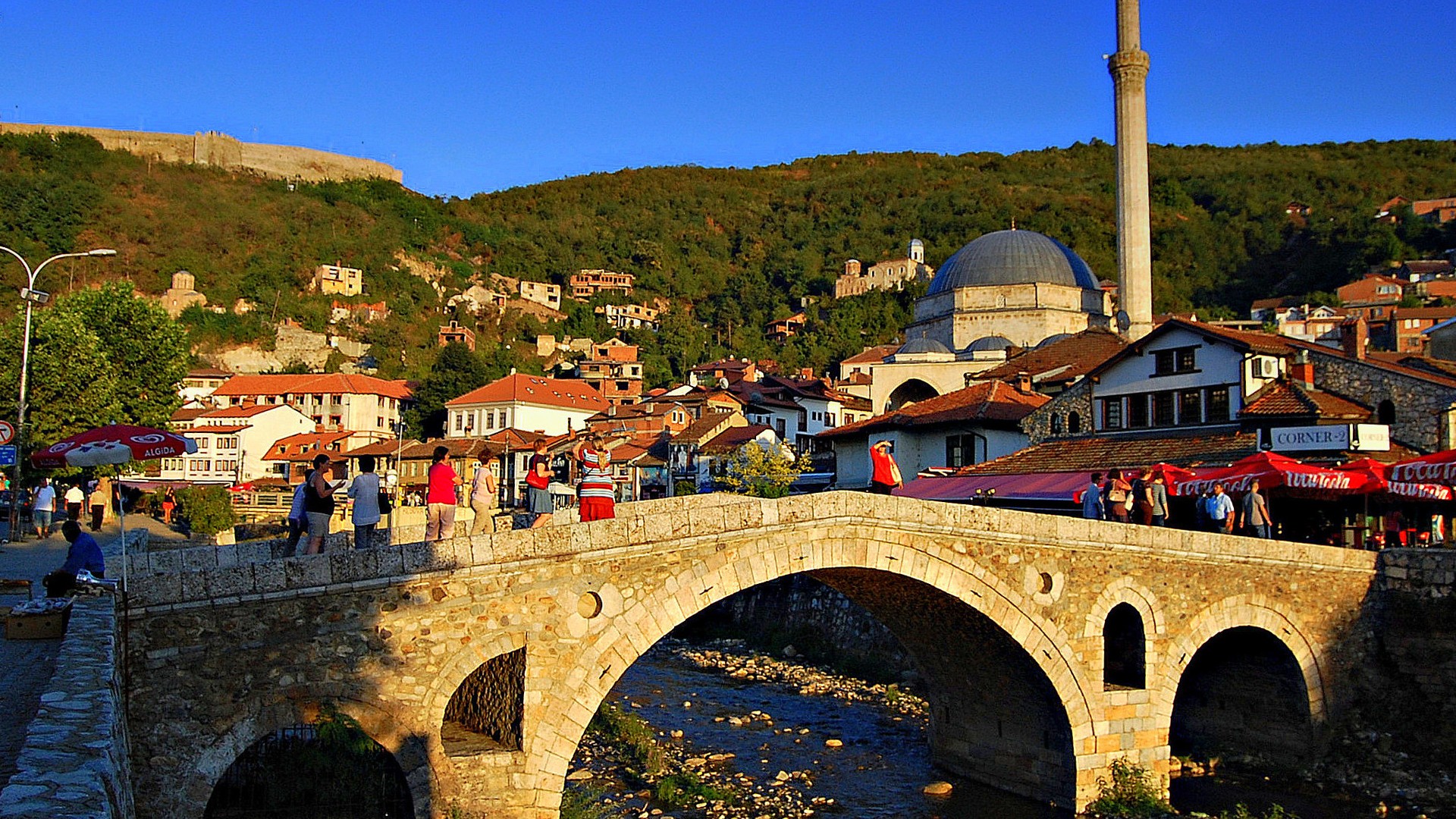 Stone Bridge and Sinan Pasha Mosque in Prizren, Kosovo
