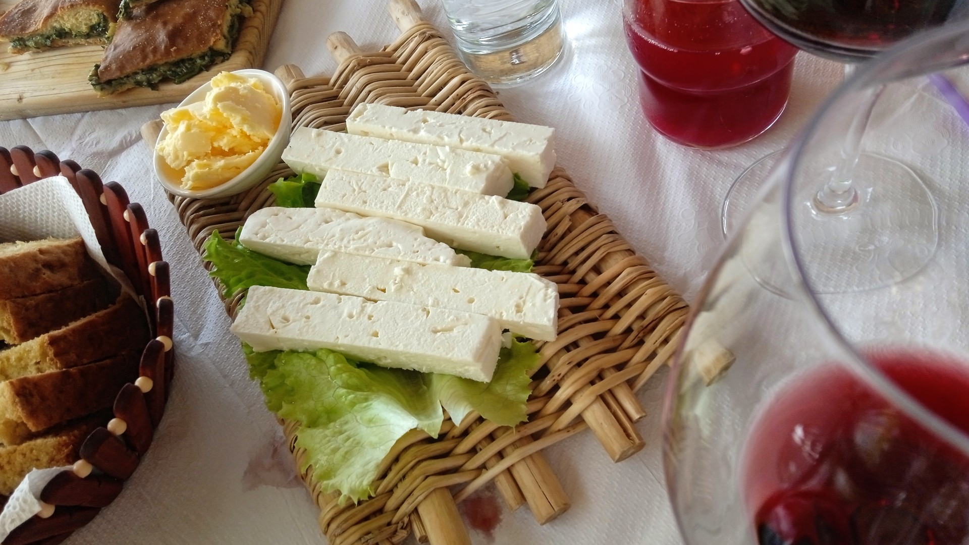 Traditional Albanian white cheese served at the table
