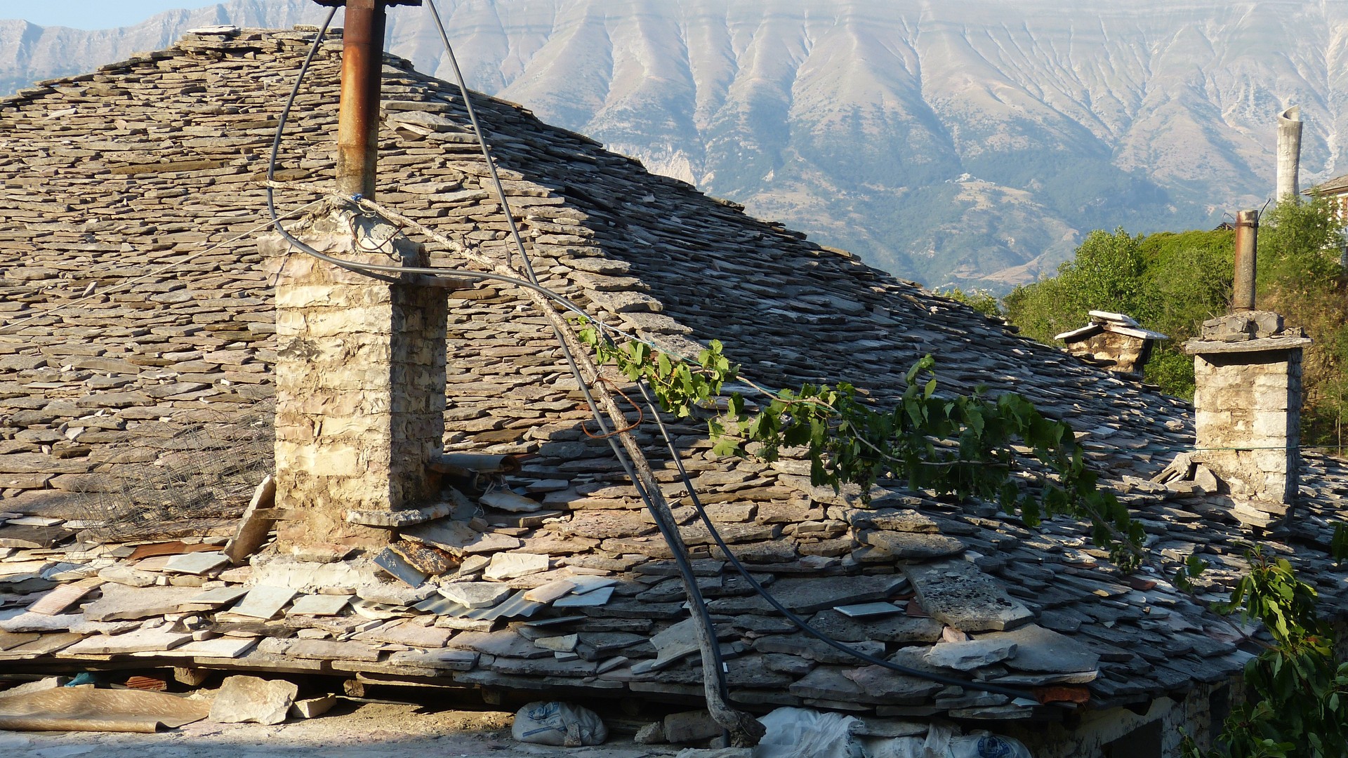Traditional stone roof in historic Gjirokastra