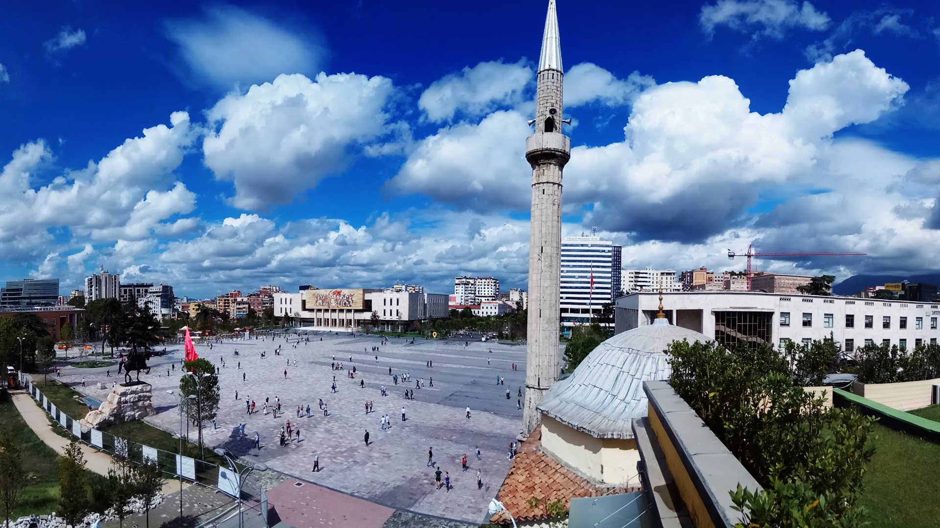 Colourful architecture and city life in Tirana